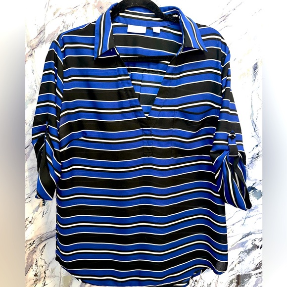 Vintage New York & Company Career Blouse with v neck open collar women size L - Picture 1 of 6